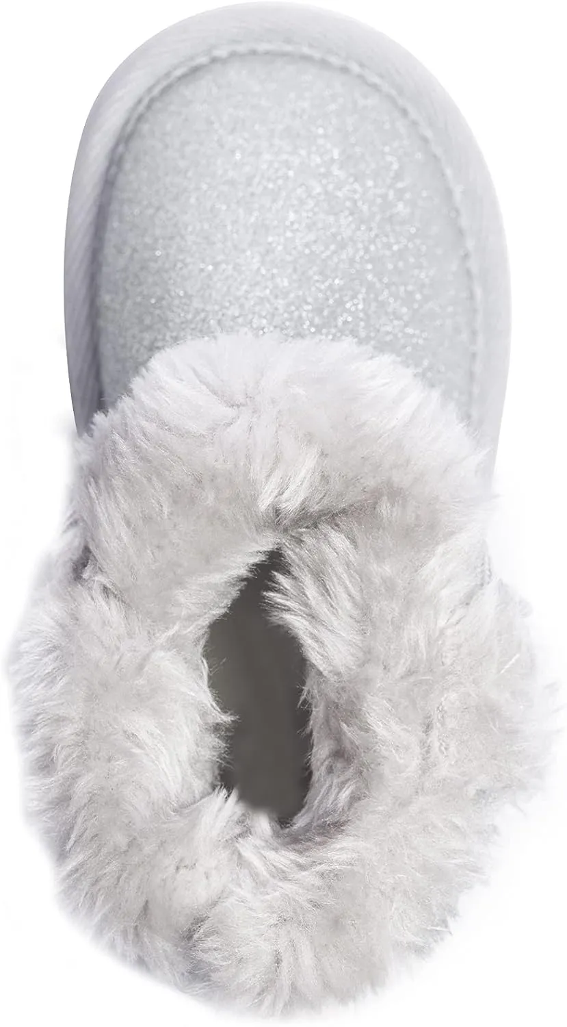 KRABOR Toddlers/Little Girls Boots,Glitter Warm Winter Snow Shoes with Cotton Lining and Cute Bow
