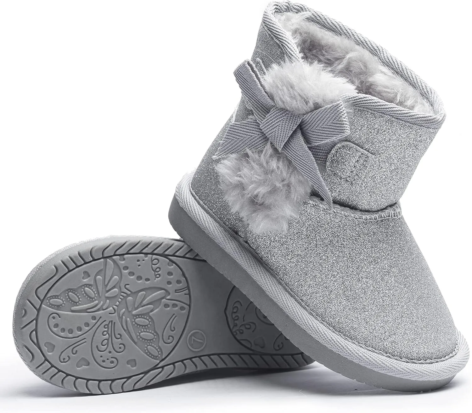 KRABOR Toddlers/Little Girls Boots,Glitter Warm Winter Snow Shoes with Cotton Lining and Cute Bow