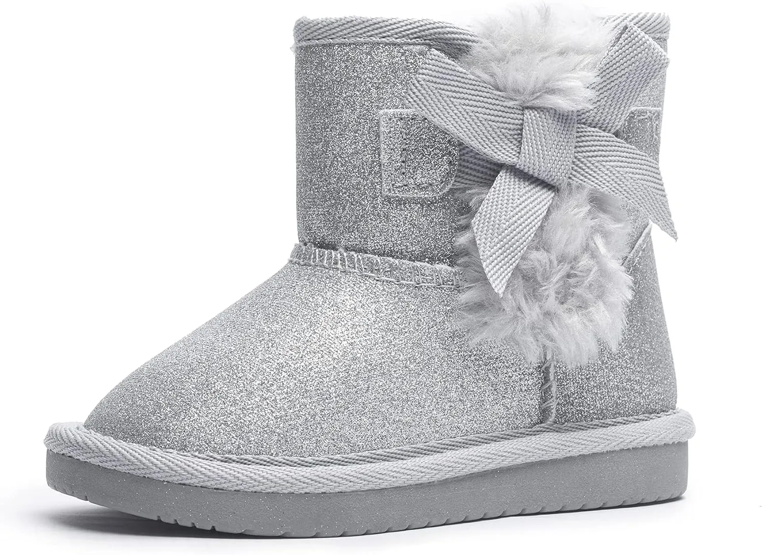 KRABOR Toddlers/Little Girls Boots,Glitter Warm Winter Snow Shoes with Cotton Lining and Cute Bow