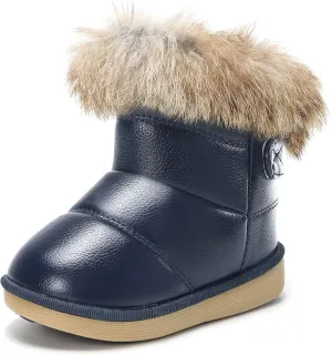 KVbabby Toddler boots Kids Snow Boots Girl's Warm Winter Boots Waterproof Boot PU Leather Non-slip