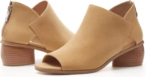 LAICIGO Womens Heeled Sandals Peep Toe Ankle Boots Chunky Heels V Cut Back Zipper Mid Heel Faux Suede Dress Pumps Shoes