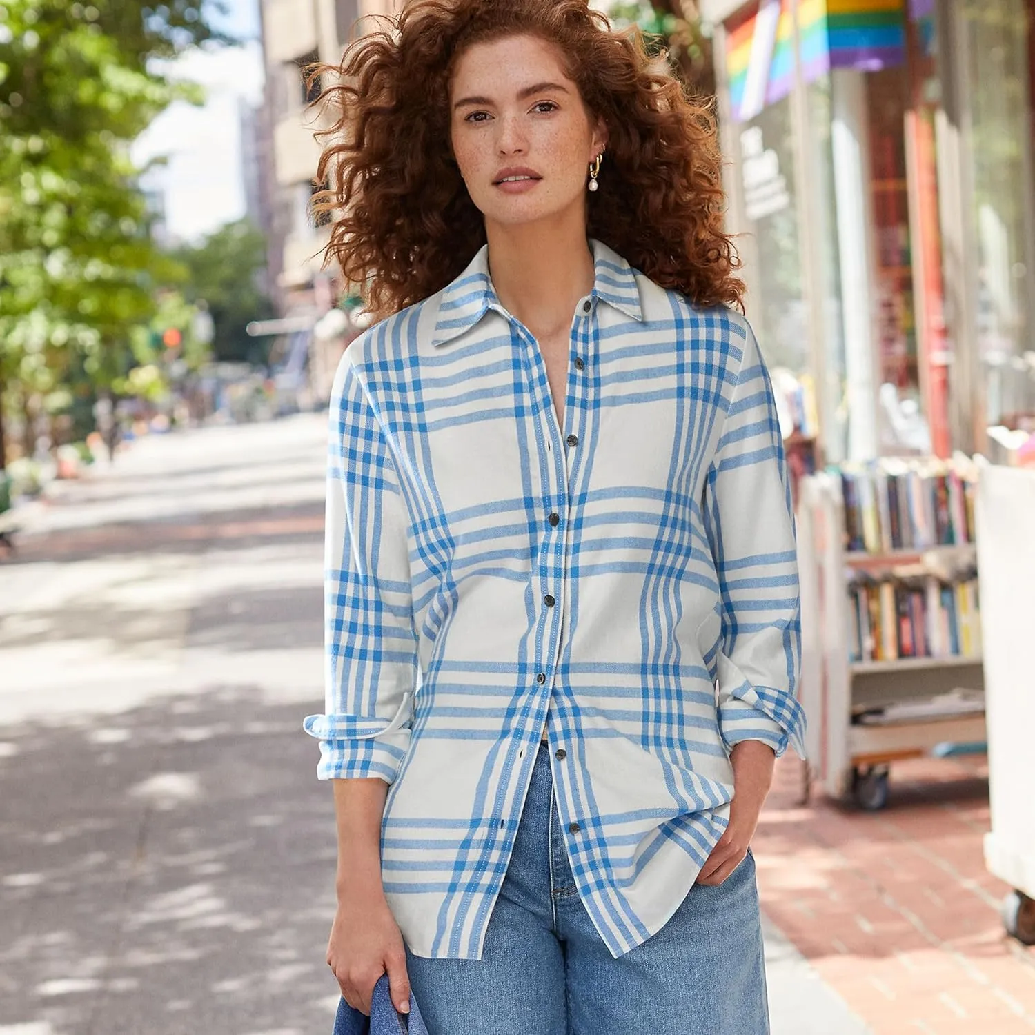 Lands' End Blake Shelton x Women's Flannel Boyfriend Fit Long Sleeve Shirt