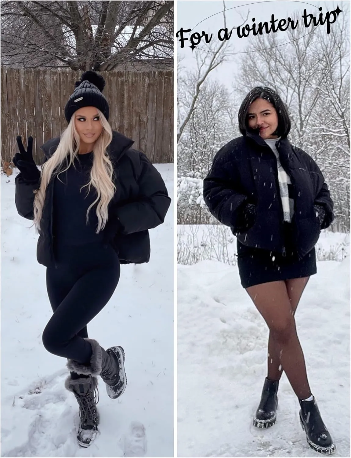 Lianlive Womens Cropped Puffer Jacket Oversized Black Short Puffy Winter Coat