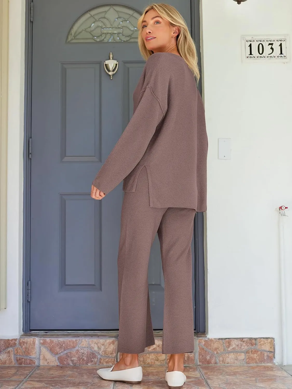 LILLUSORY Women's 2 Piece Lounge Sets Oversized Slouchy Matching Cozy Knit Sets