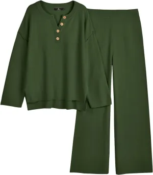 LILLUSORY Women's 2 Piece Lounge Sets Oversized Slouchy Matching Cozy Knit Sets