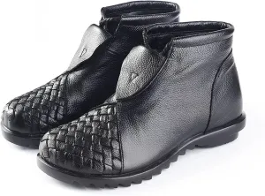 Loafers For Women Genuine Leather Ankle Boots for Women Soft Cowhide Front Zip Flat Booties