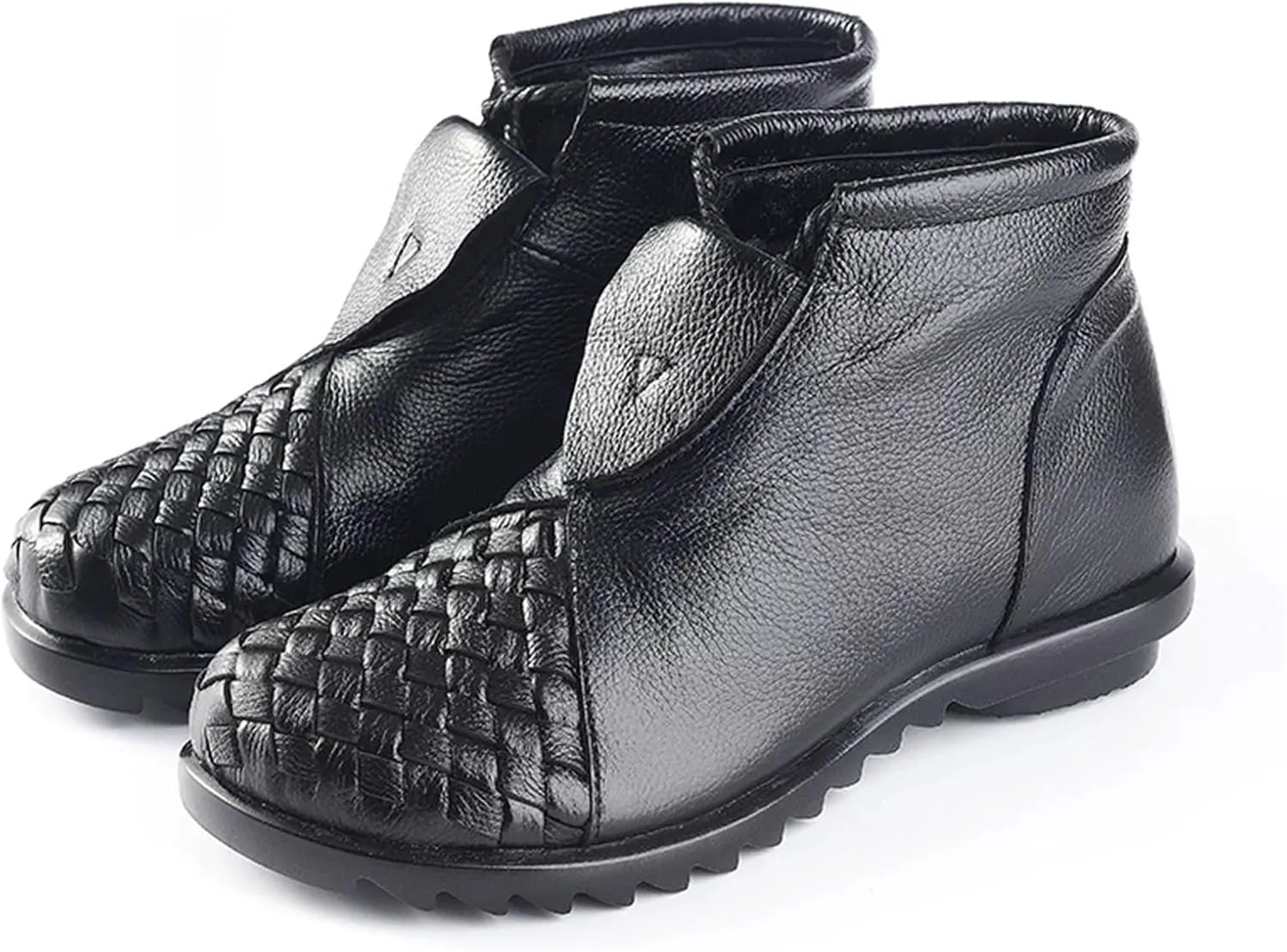 Loafers For Women Genuine Leather Ankle Boots for Women Soft Cowhide Front Zip Flat Booties