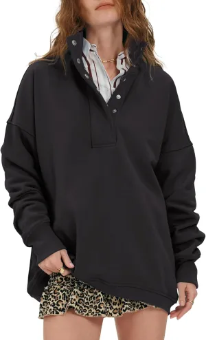 Locachy Womens Casual Button Henley Neck Oversized Sweatshirt Long Sleeve Pullover Tops Outfits