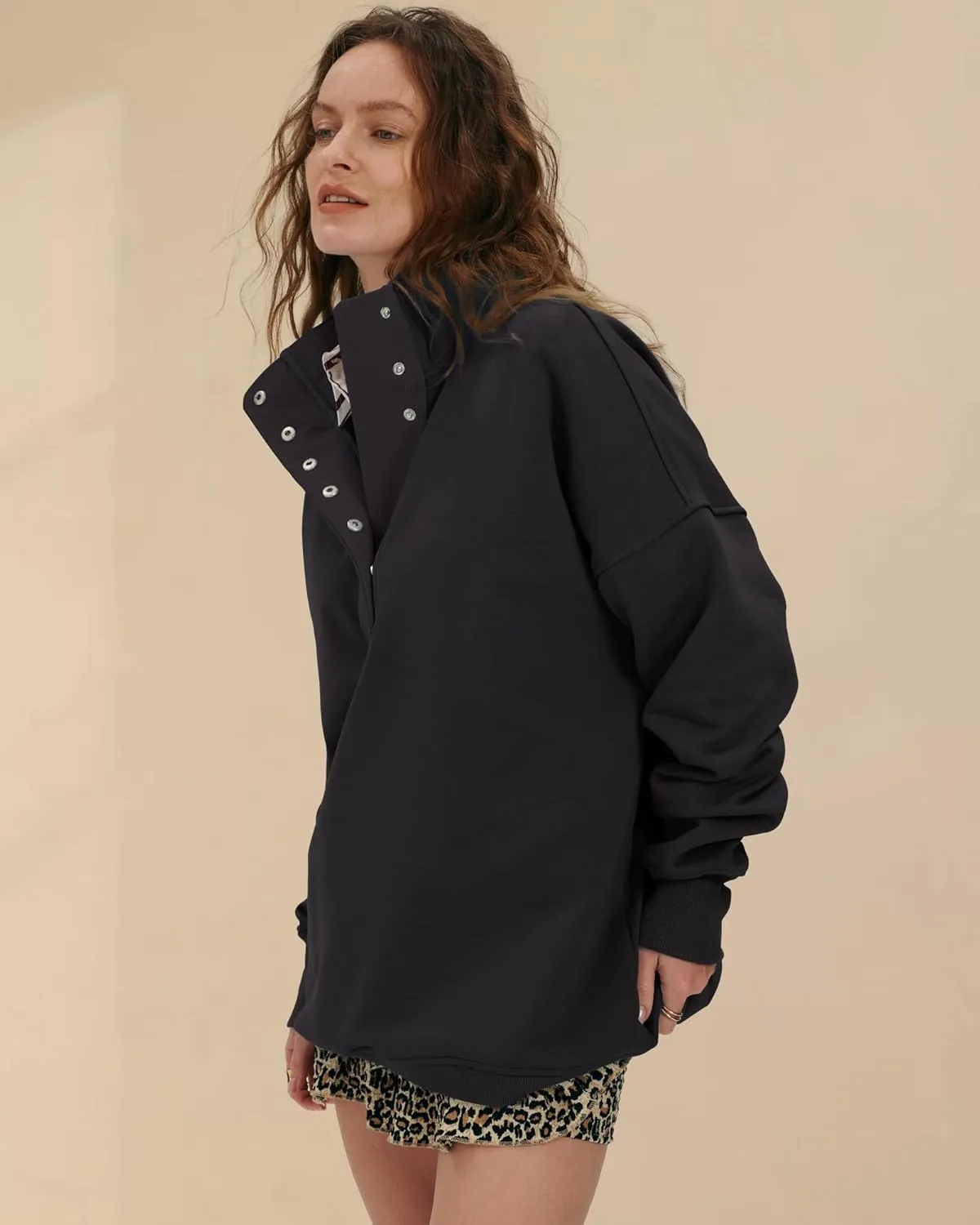 Locachy Womens Casual Button Henley Neck Oversized Sweatshirt Long Sleeve Pullover Tops Outfits