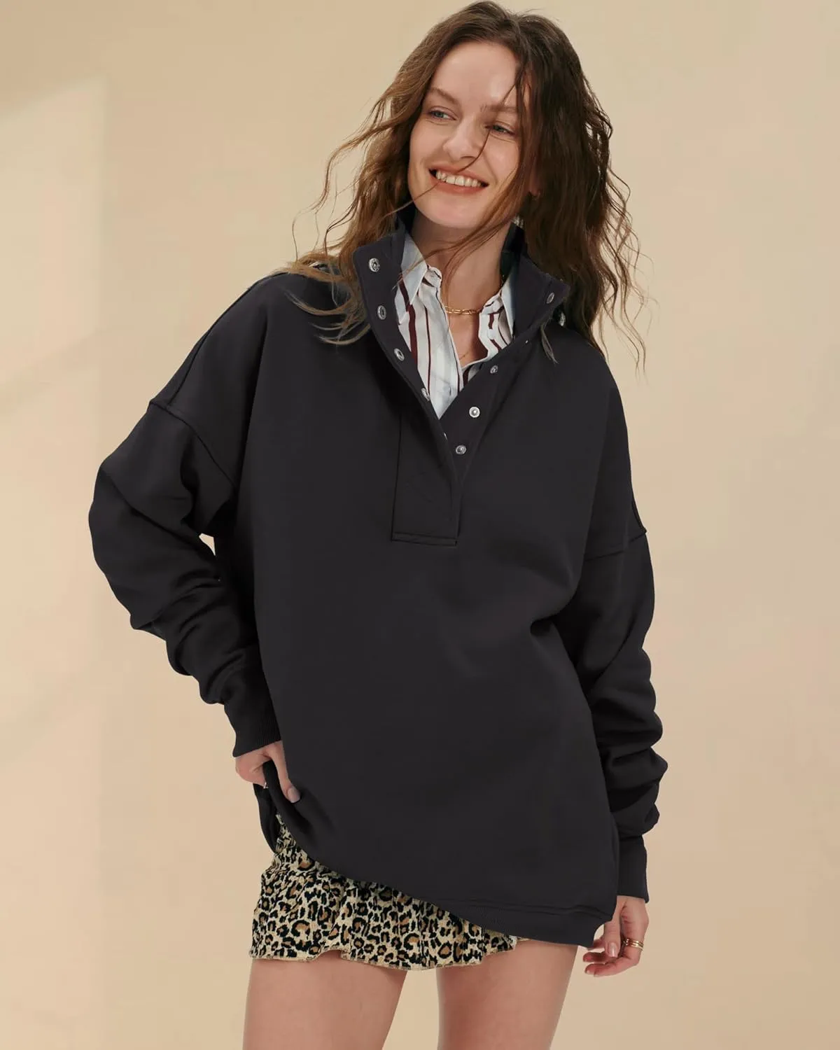 Locachy Womens Casual Button Henley Neck Oversized Sweatshirt Long Sleeve Pullover Tops Outfits