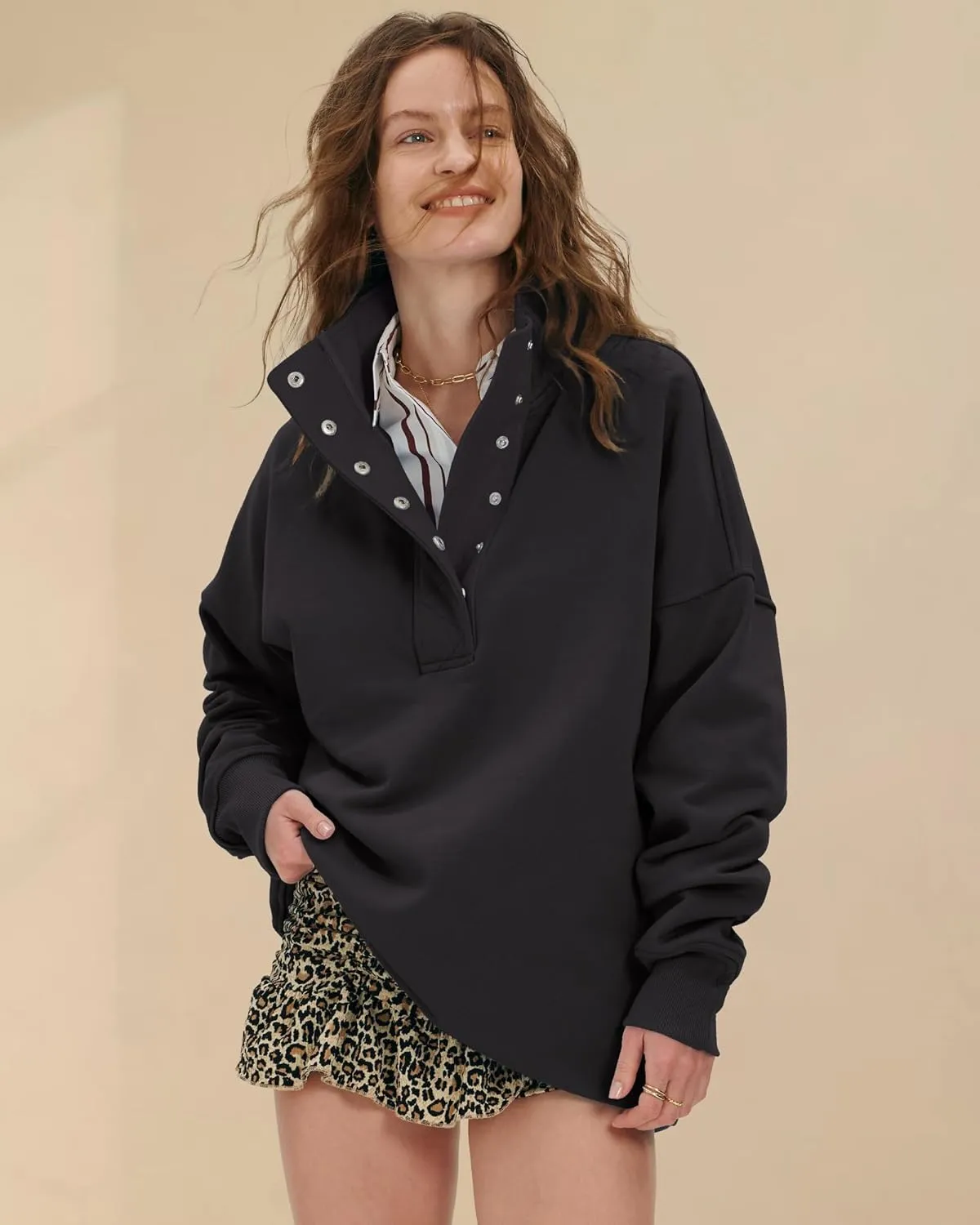 Locachy Womens Casual Button Henley Neck Oversized Sweatshirt Long Sleeve Pullover Tops Outfits
