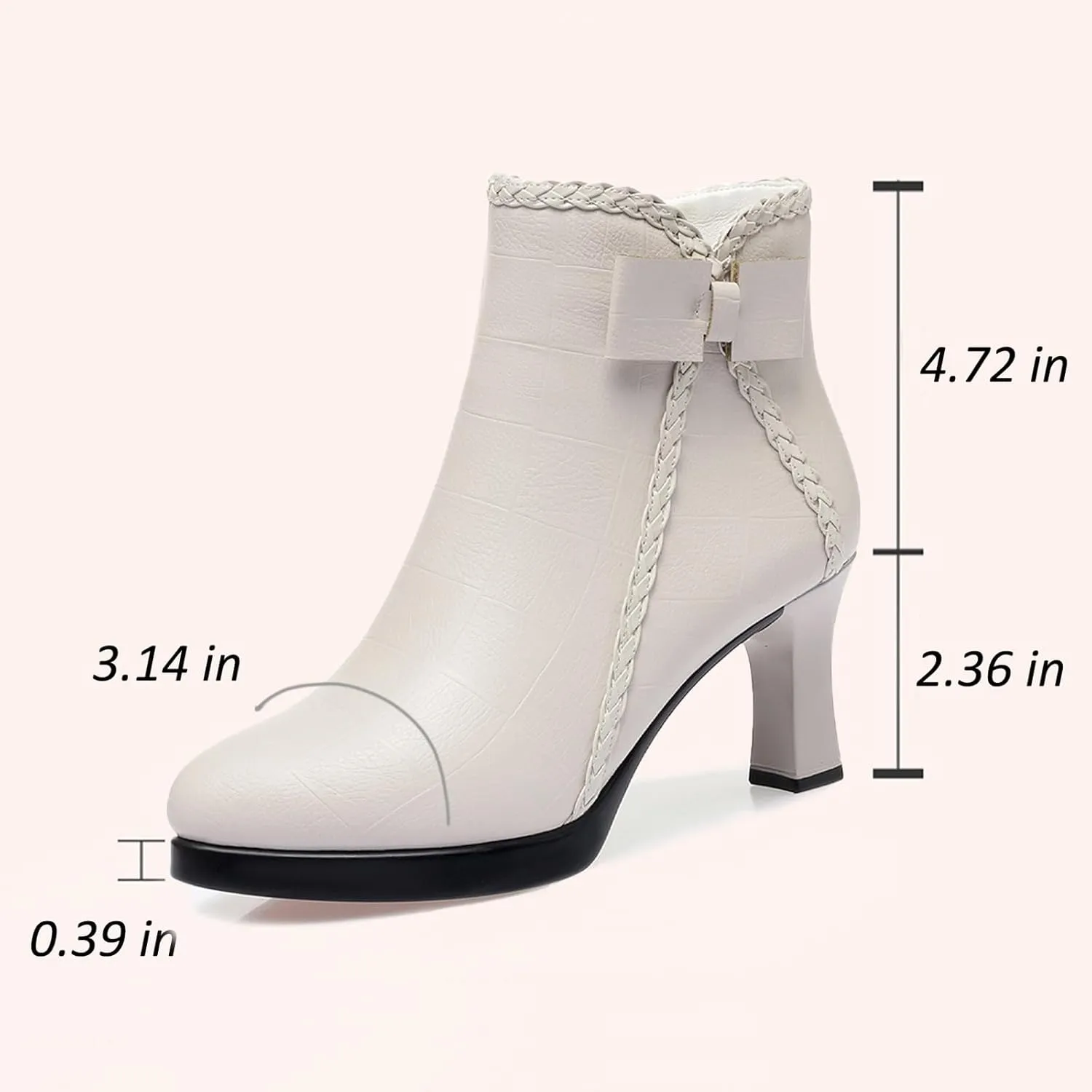 Lossarye Women’s Pointed Toe High Heel Ankle Boots Side Zip Comfortable Fur Lined Autumn Winter Kitten Heel Dress Booties