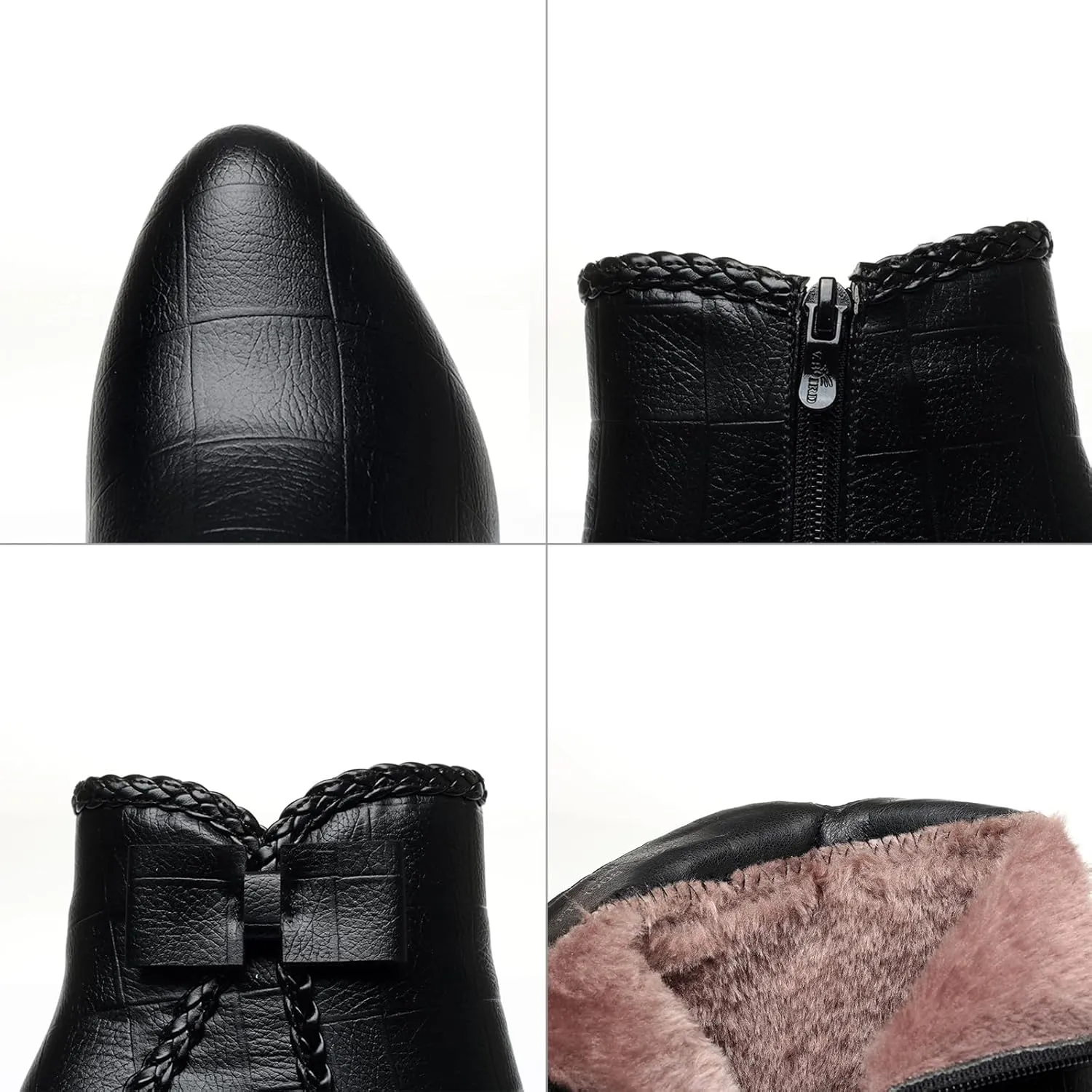 Lossarye Women’s Pointed Toe High Heel Ankle Boots Side Zip Comfortable Fur Lined Autumn Winter Kitten Heel Dress Booties
