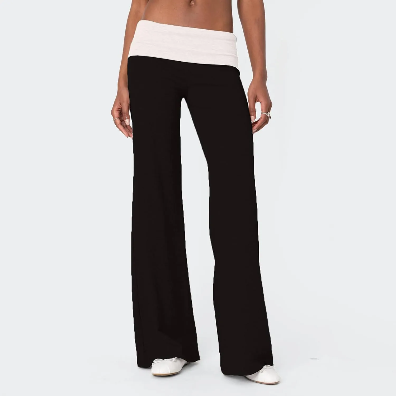 Lounge Yoga Pants for Women Fold Over Low Waist Wide Leg Sweatpants Flare Leggings Bell Bottoms Y2K Foldover Pants