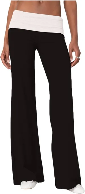 Lounge Yoga Pants for Women Fold Over Low Waist Wide Leg Sweatpants Flare Leggings Bell Bottoms Y2K Foldover Pants