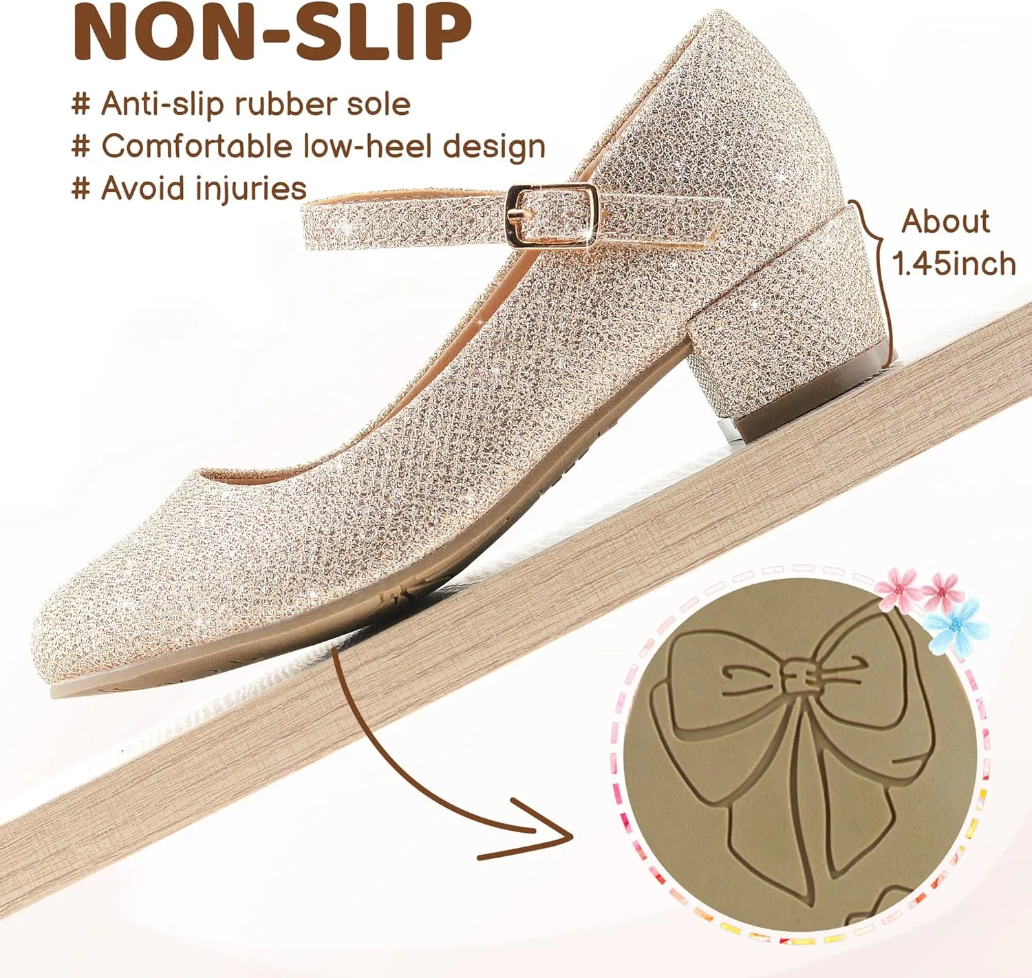 LseLom Girls Dress Shoes-Mary Jane Shoes for Girls Low Heel Princess Hook and Loop Dress Shoes Party Wedding Flats for Little/Big Kids