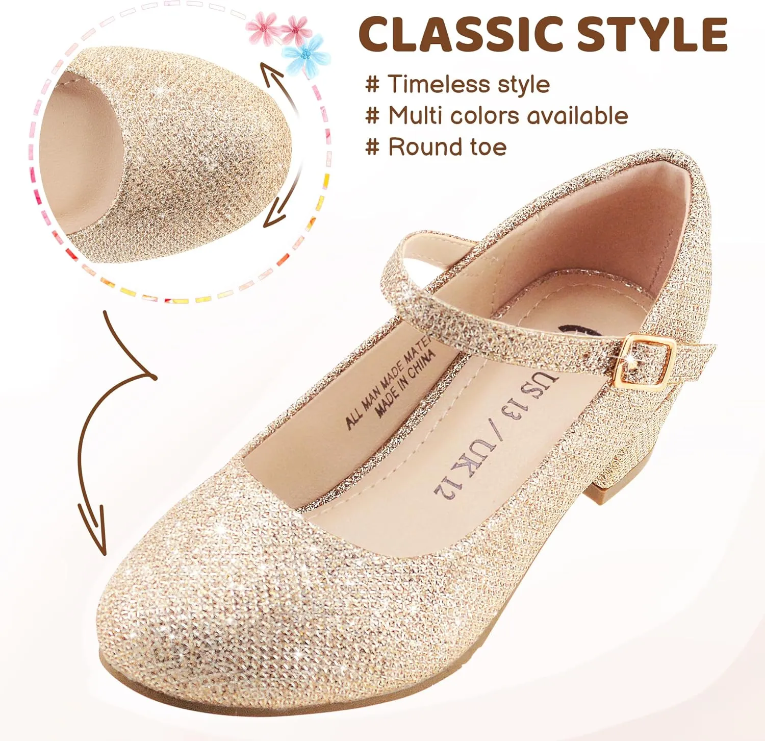 LseLom Girls Dress Shoes-Mary Jane Shoes for Girls Low Heel Princess Hook and Loop Dress Shoes Party Wedding Flats for Little/Big Kids