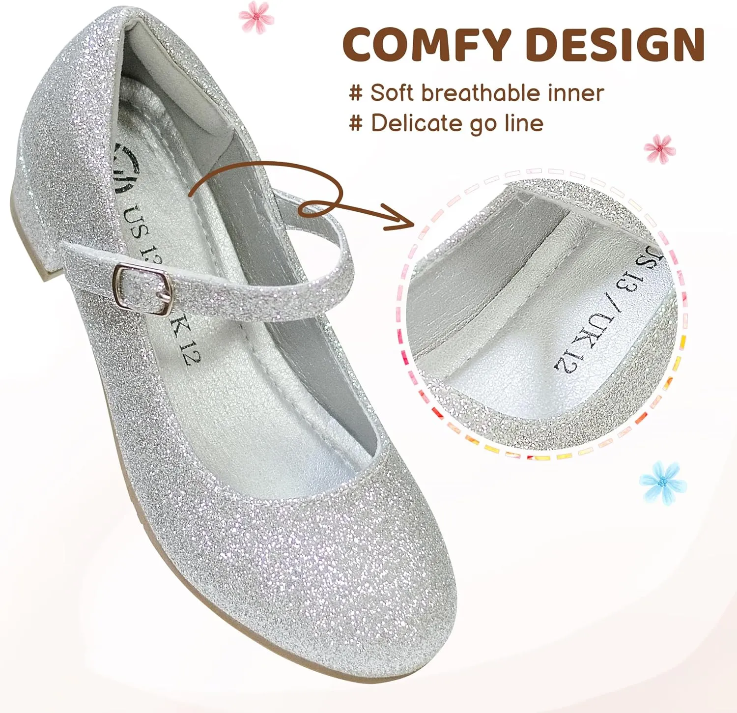 LseLom Girls Dress Shoes-Mary Jane Shoes for Girls Low Heel Princess Hook and Loop Dress Shoes Party Wedding Flats for Little/Big Kids