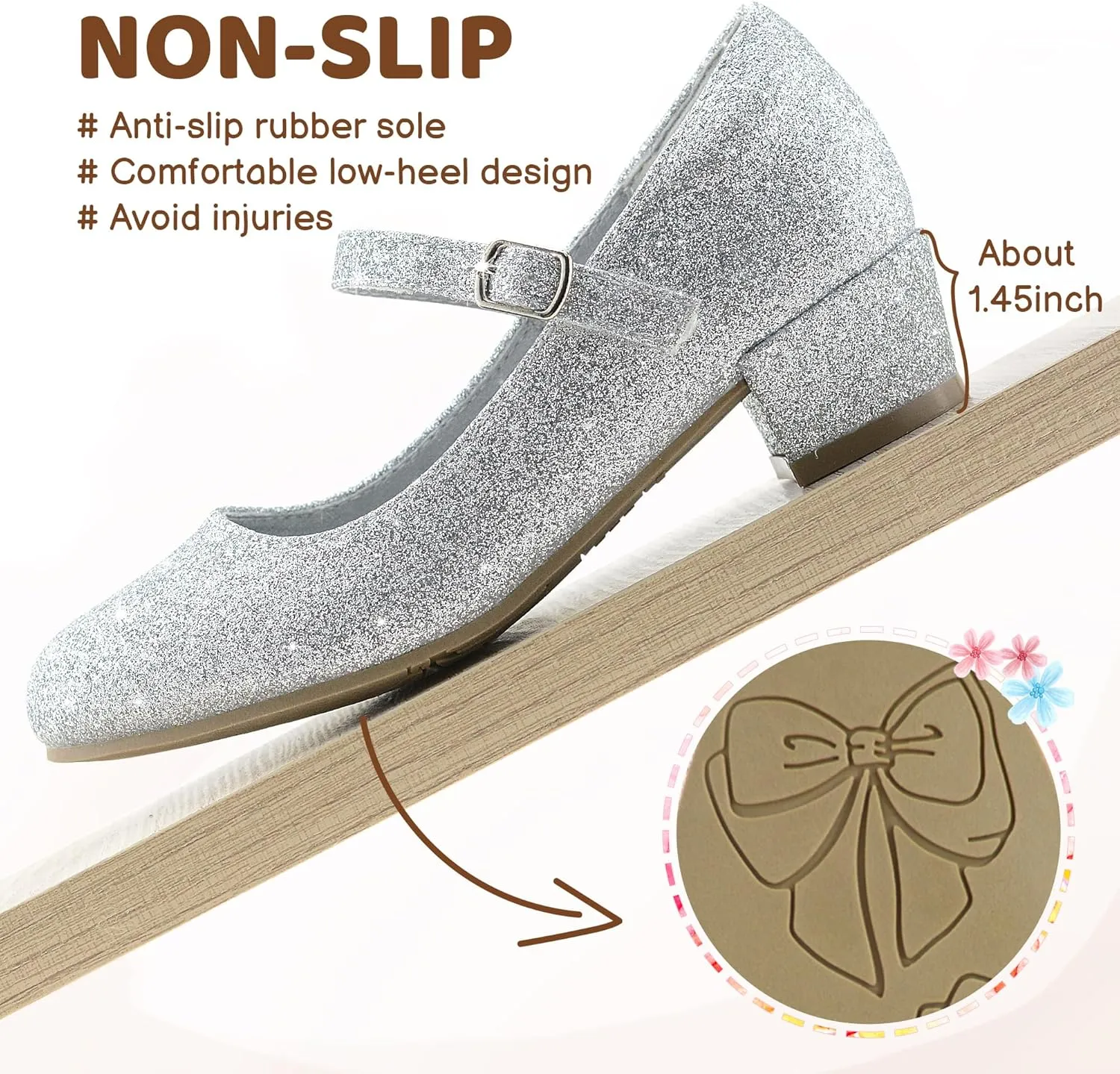 LseLom Girls Dress Shoes-Mary Jane Shoes for Girls Low Heel Princess Hook and Loop Dress Shoes Party Wedding Flats for Little/Big Kids