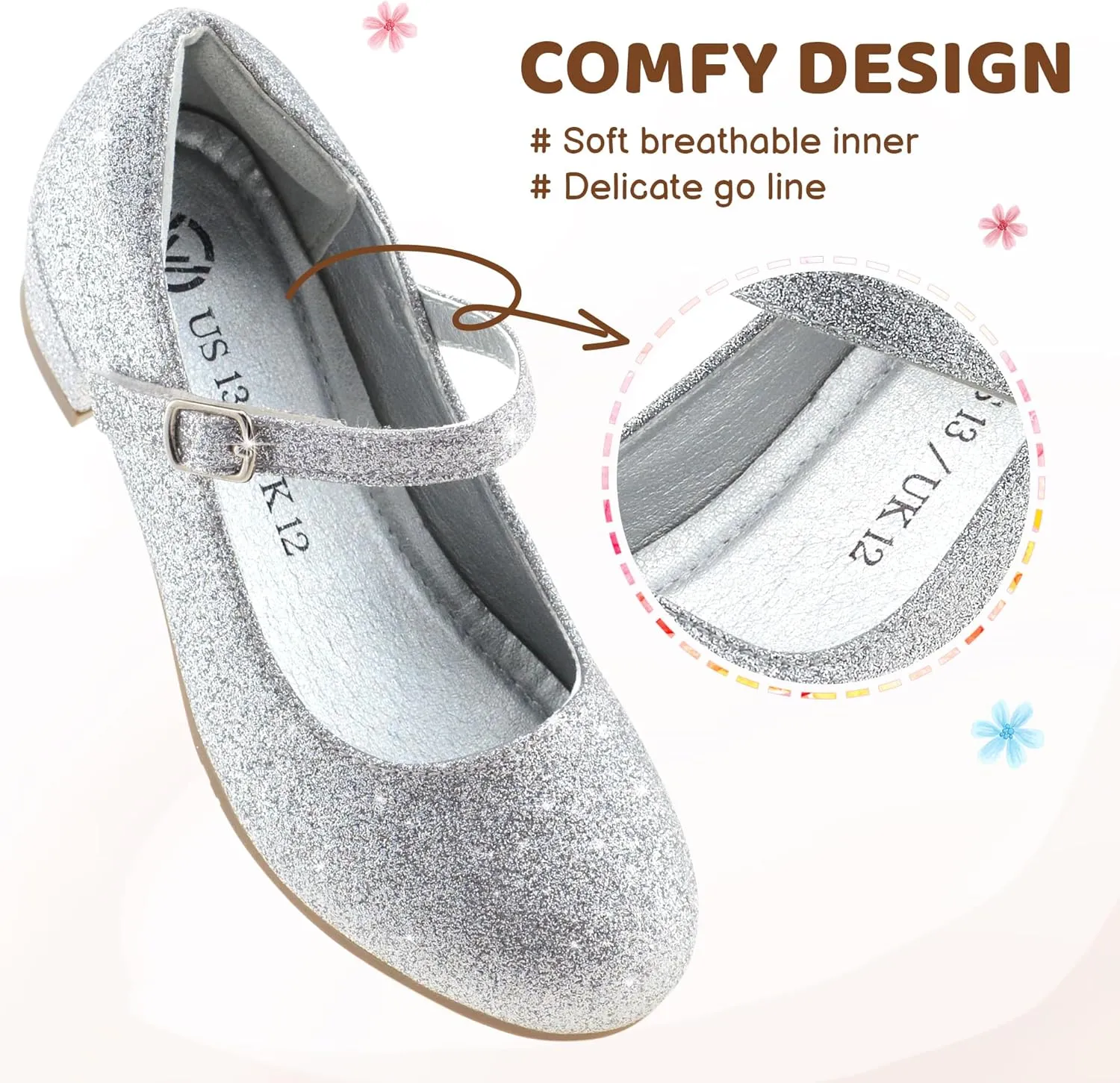 LseLom Girls Dress Shoes-Mary Jane Shoes for Girls Low Heel Princess Hook and Loop Dress Shoes Party Wedding Flats for Little/Big Kids