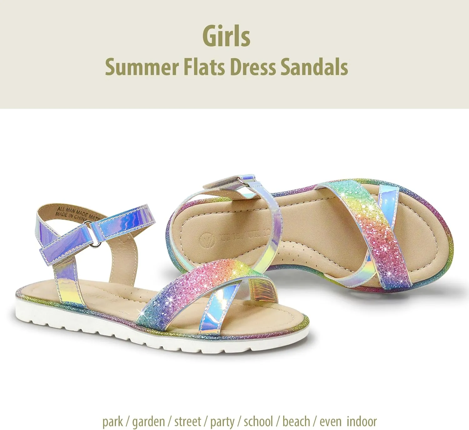 LseLom Girls Sandals Cute Open Toe Sandals Glitter Party Wedding Princess Summer Flats