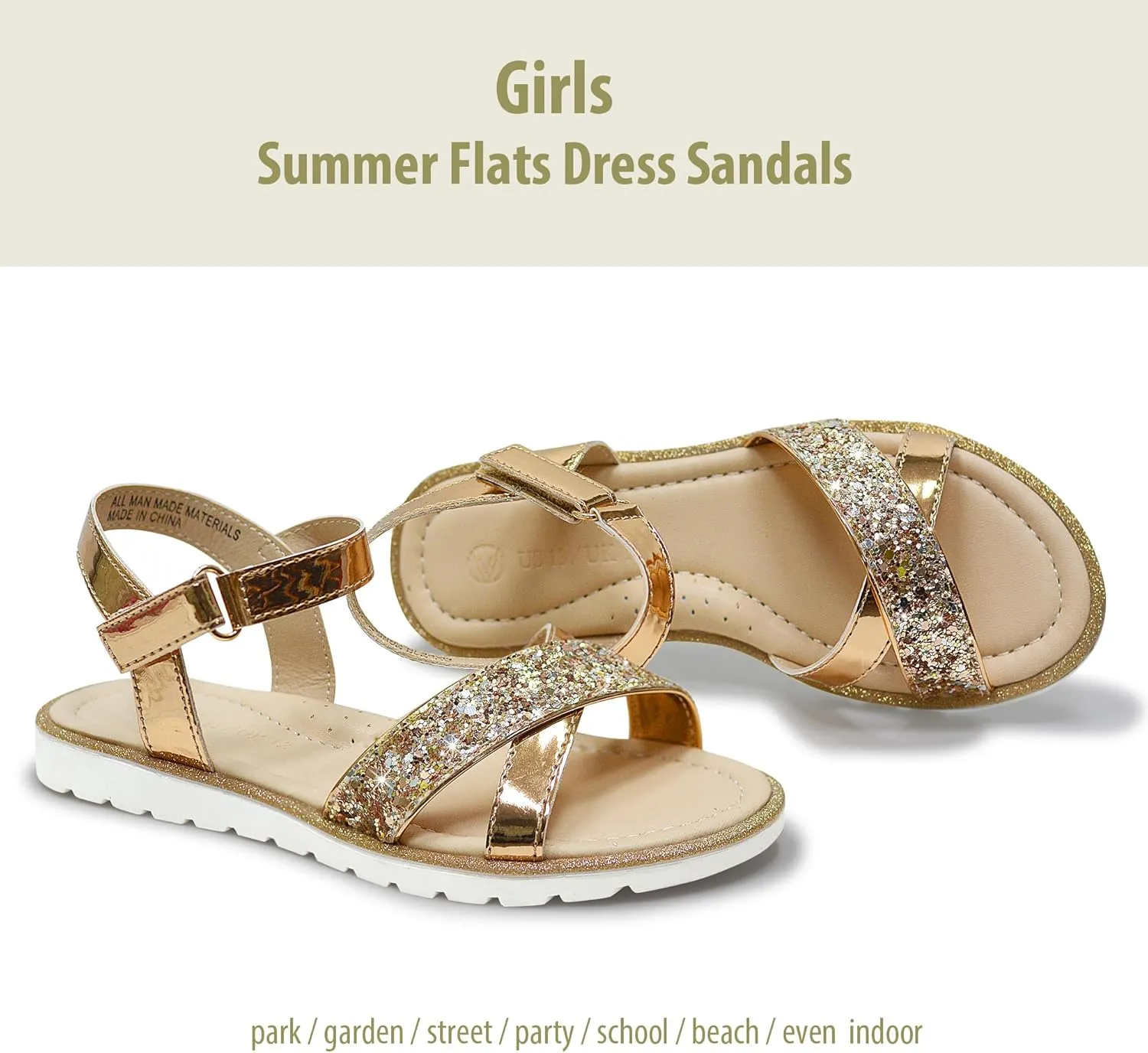 LseLom Girls Sandals Cute Open Toe Sandals Glitter Party Wedding Princess Summer Flats