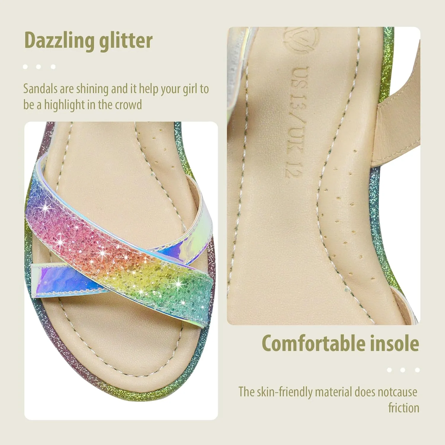 LseLom Girls Sandals Cute Open Toe Sandals Glitter Party Wedding Princess Summer Flats