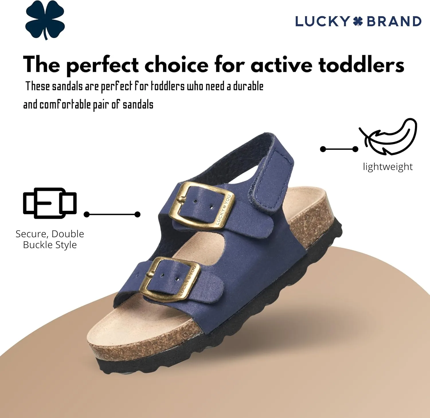 Lucky Brand Toddler Unisex Baby Boy Blanc Double Strap Casual Toddlers Sandals with Hook and Loop Closure (Toddlers)