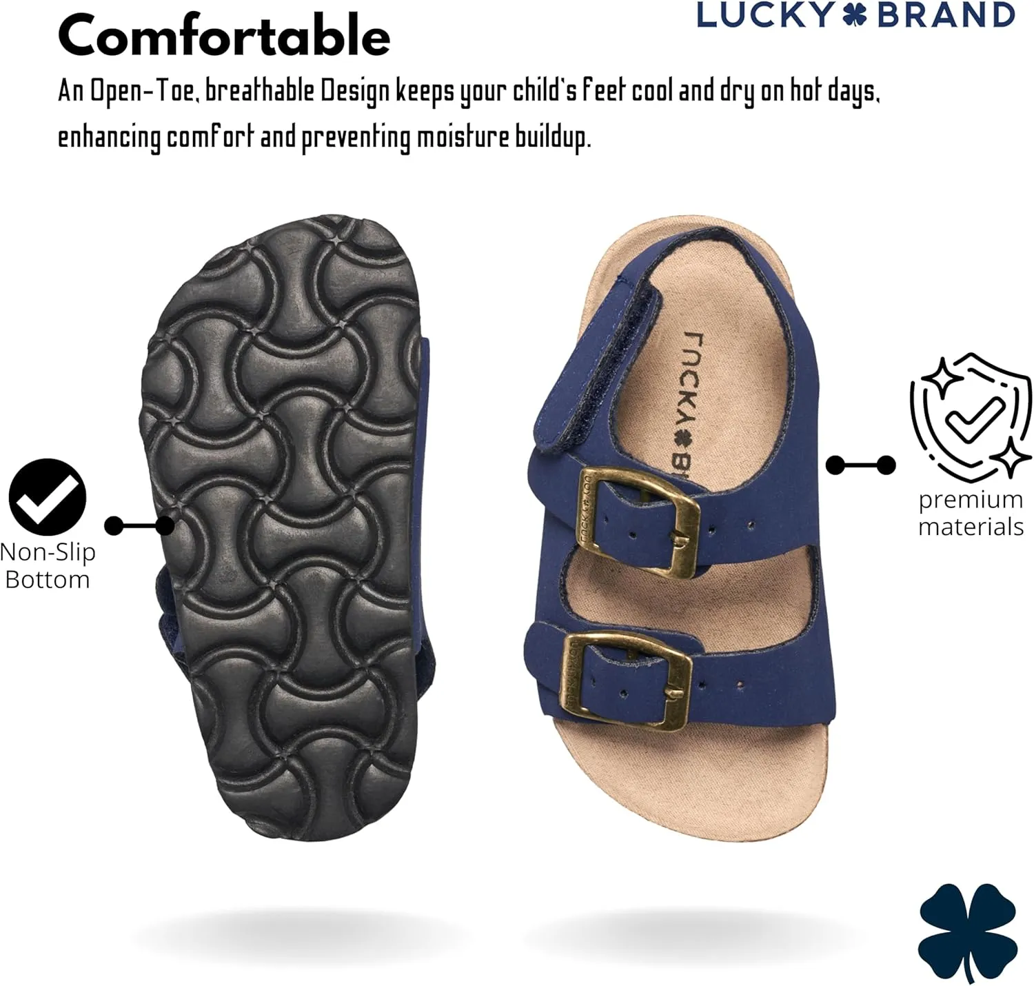 Lucky Brand Toddler Unisex Baby Boy Blanc Double Strap Casual Toddlers Sandals with Hook and Loop Closure (Toddlers)