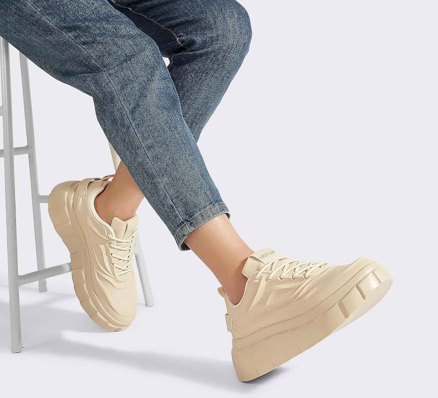 LUCKY STEP Women's Platform Fashion Sneakers Classic Tennis Faux Leather Low Top Casual Walking Shoes
