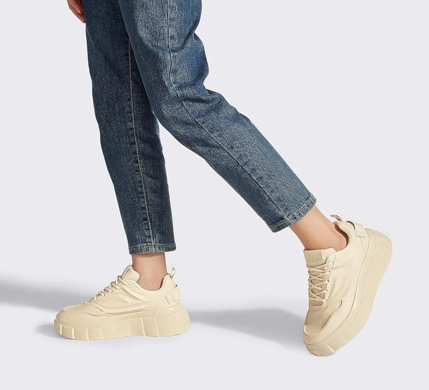 LUCKY STEP Women's Platform Fashion Sneakers Classic Tennis Faux Leather Low Top Casual Walking Shoes