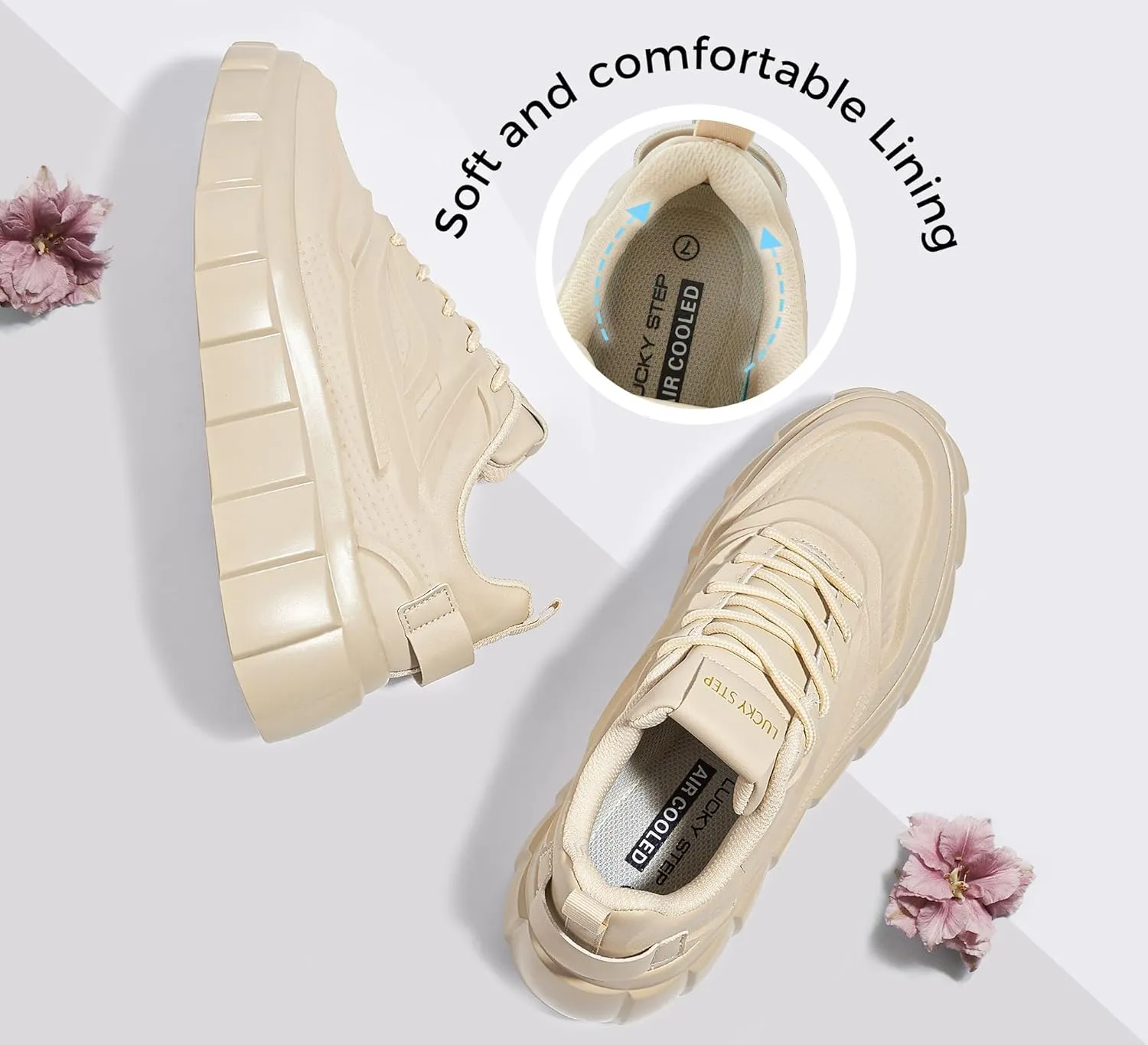 LUCKY STEP Women's Platform Fashion Sneakers Classic Tennis Faux Leather Low Top Casual Walking Shoes