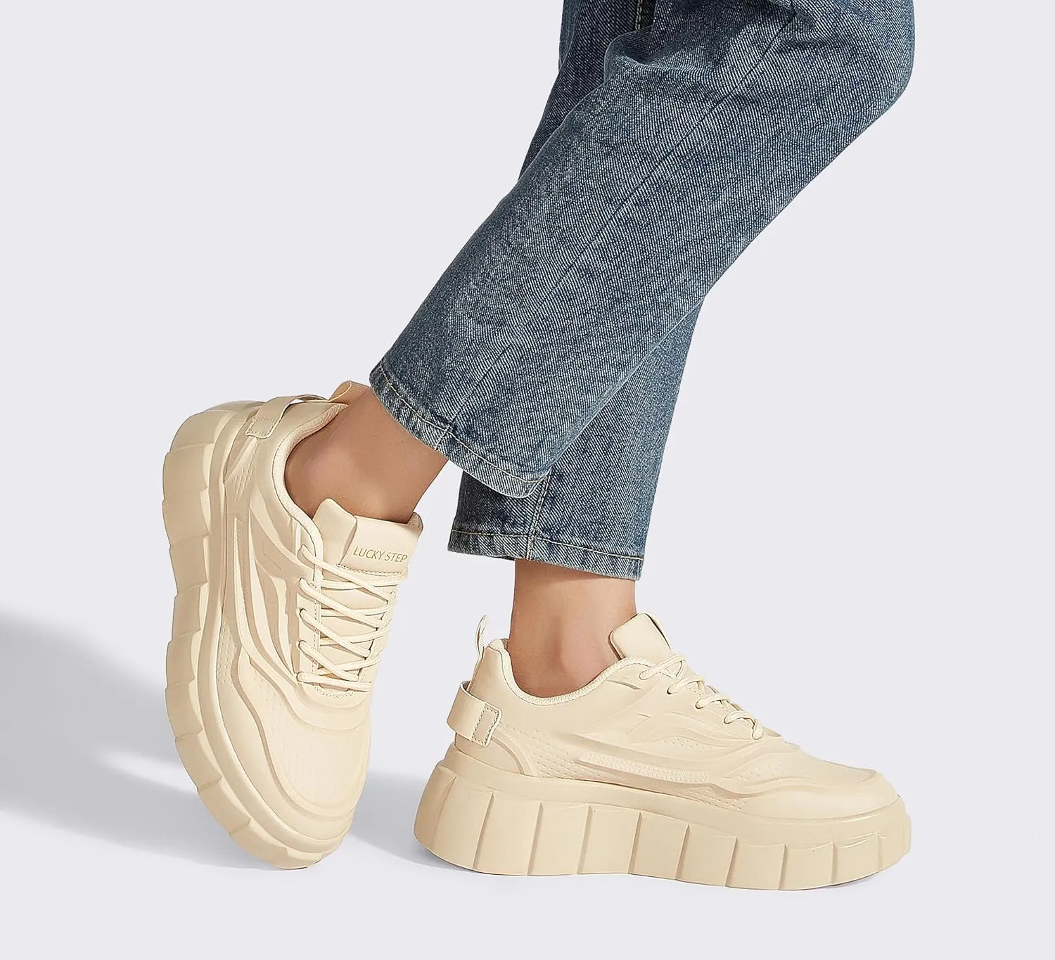 LUCKY STEP Women's Platform Fashion Sneakers Classic Tennis Faux Leather Low Top Casual Walking Shoes