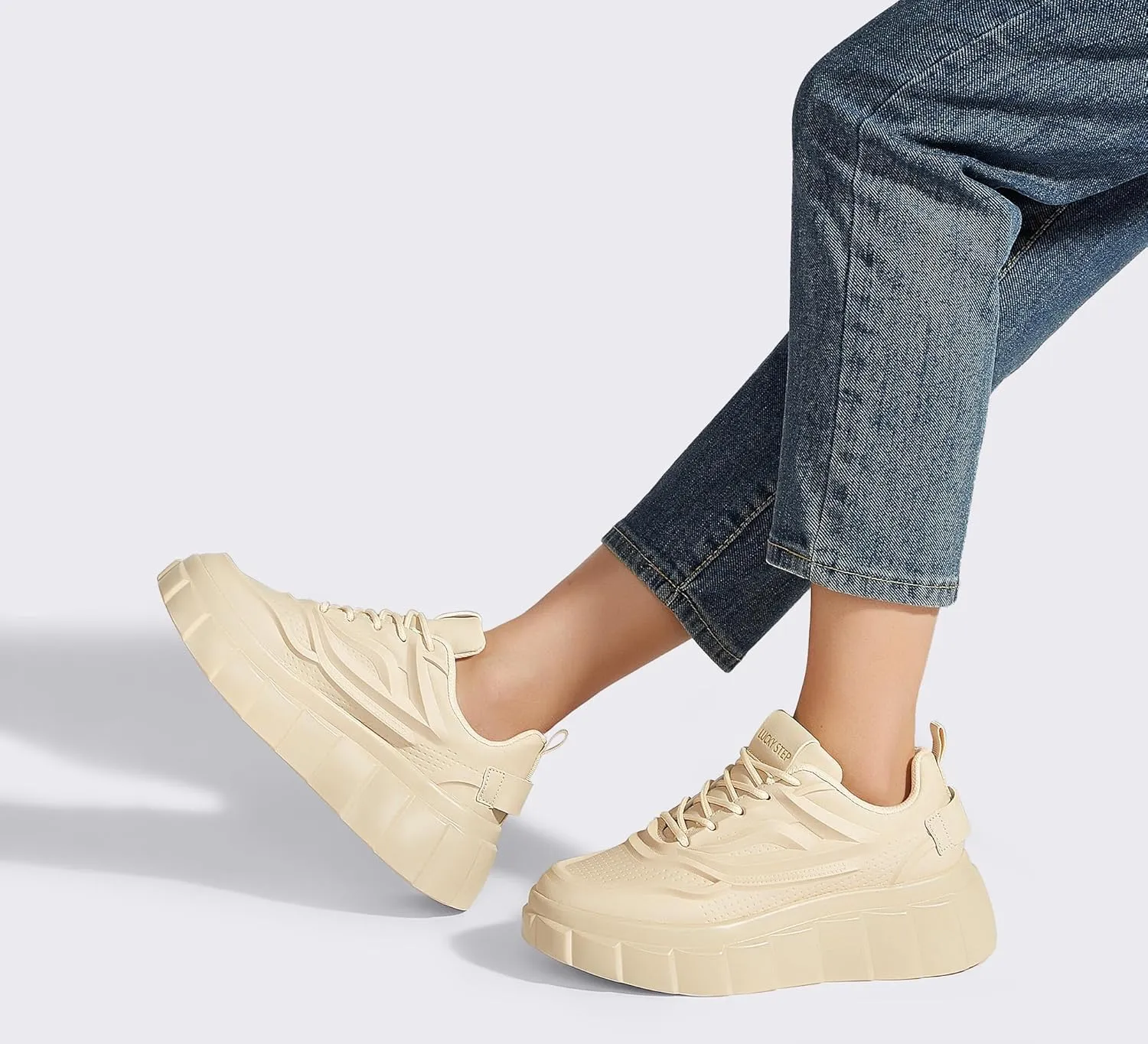 LUCKY STEP Women's Platform Fashion Sneakers Classic Tennis Faux Leather Low Top Casual Walking Shoes