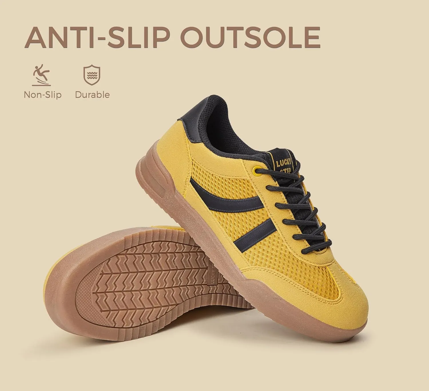 LUCKY STEP Women's Retro Fashion Sneakers Classic Mesh Gum Sole Tennis Footwear Casual Running Trainer Skate Walking Shoes