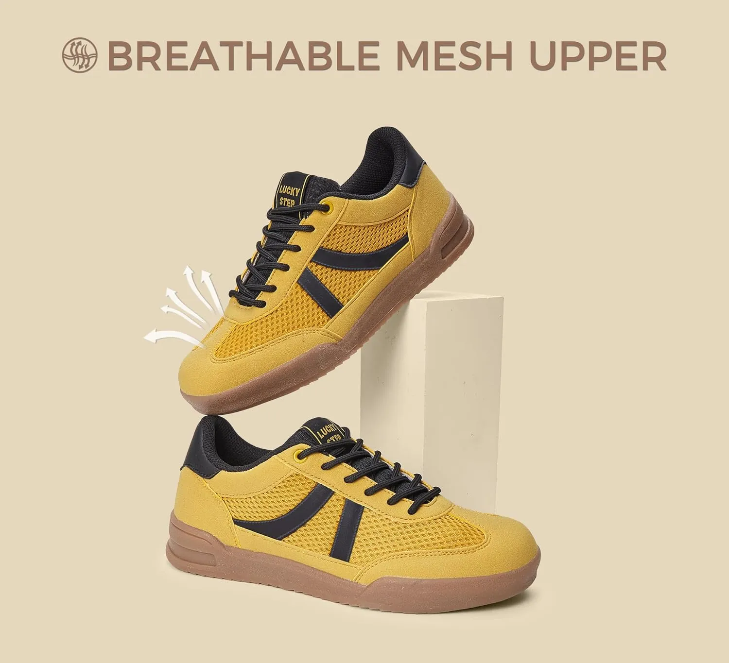 LUCKY STEP Women's Retro Fashion Sneakers Classic Mesh Gum Sole Tennis Footwear Casual Running Trainer Skate Walking Shoes