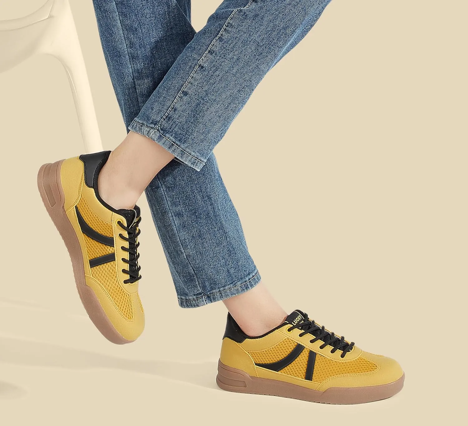 LUCKY STEP Women's Retro Fashion Sneakers Classic Mesh Gum Sole Tennis Footwear Casual Running Trainer Skate Walking Shoes
