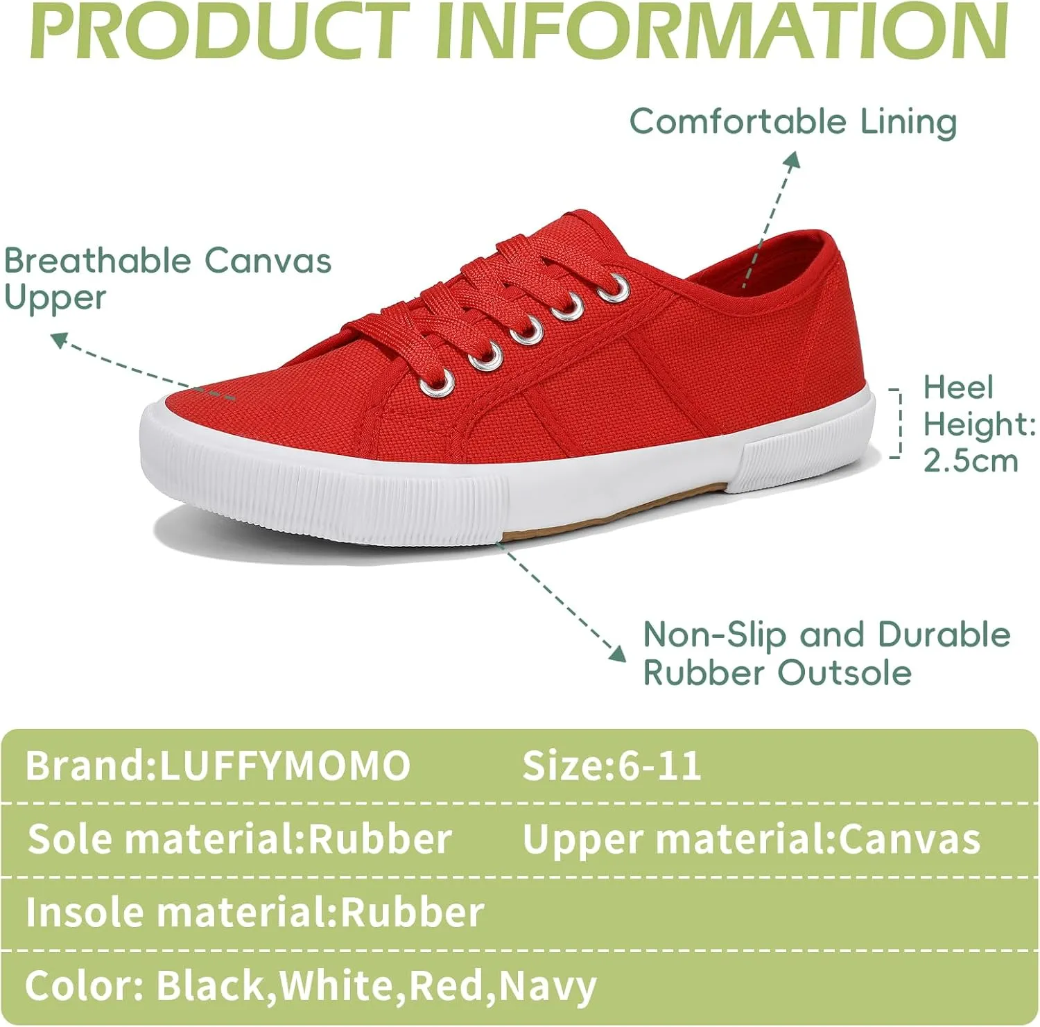 Luffymomo Women's Casual Canvas Shoes Comfortable Low Top Walking Shoes Classic Lightweight Lace-Up Fashion Sneakers