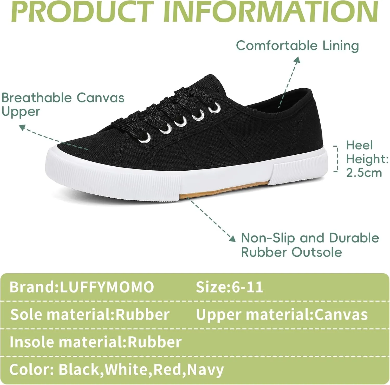 Luffymomo Women's Casual Canvas Shoes Comfortable Low Top Walking Shoes Classic Lightweight Lace-Up Fashion Sneakers