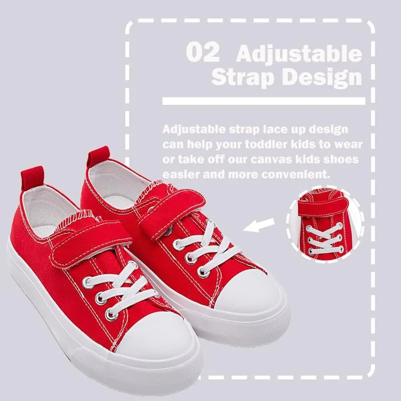 LUMUBBY Kid Shoes for Boys Girls Toddler Little Kid Canvas Low Top Sneakers Classic Adjustable Strap Lace up Shoes for Kids Breathable Lightweight