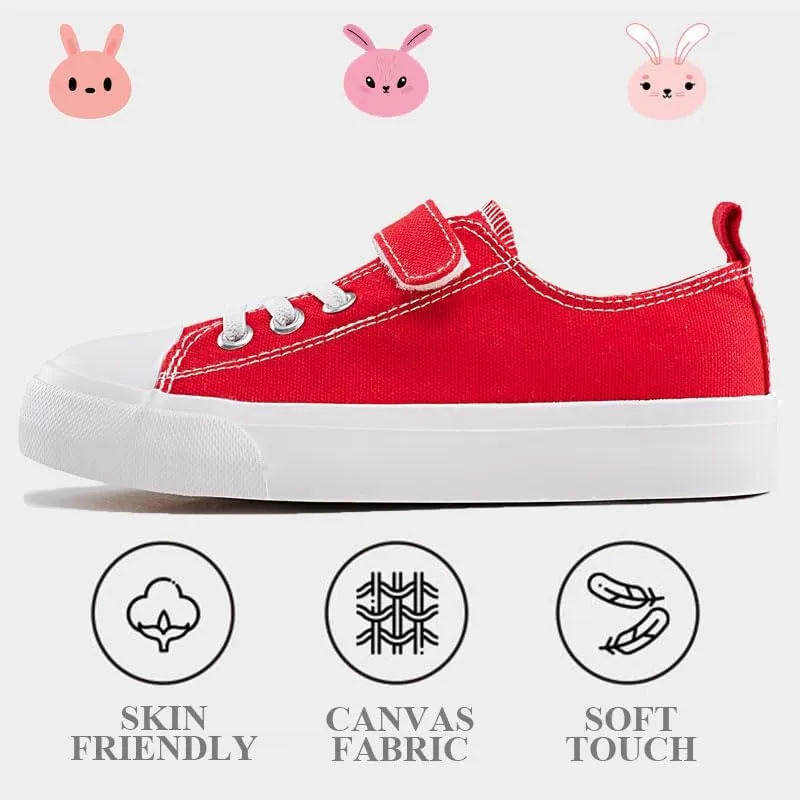 LUMUBBY Kid Shoes for Boys Girls Toddler Little Kid Canvas Low Top Sneakers Classic Adjustable Strap Lace up Shoes for Kids Breathable Lightweight