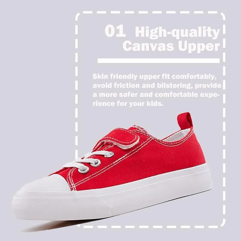 LUMUBBY Kid Shoes for Boys Girls Toddler Little Kid Canvas Low Top Sneakers Classic Adjustable Strap Lace up Shoes for Kids Breathable Lightweight