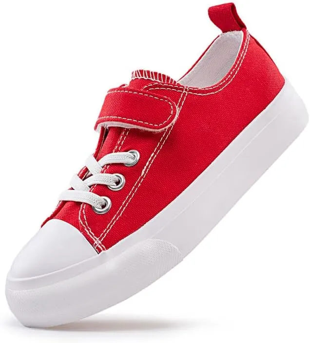 LUMUBBY Kid Shoes for Boys Girls Toddler Little Kid Canvas Low Top Sneakers Classic Adjustable Strap Lace up Shoes for Kids Breathable Lightweight