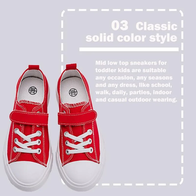 LUMUBBY Kid Shoes for Boys Girls Toddler Little Kid Canvas Low Top Sneakers Classic Adjustable Strap Lace up Shoes for Kids Breathable Lightweight