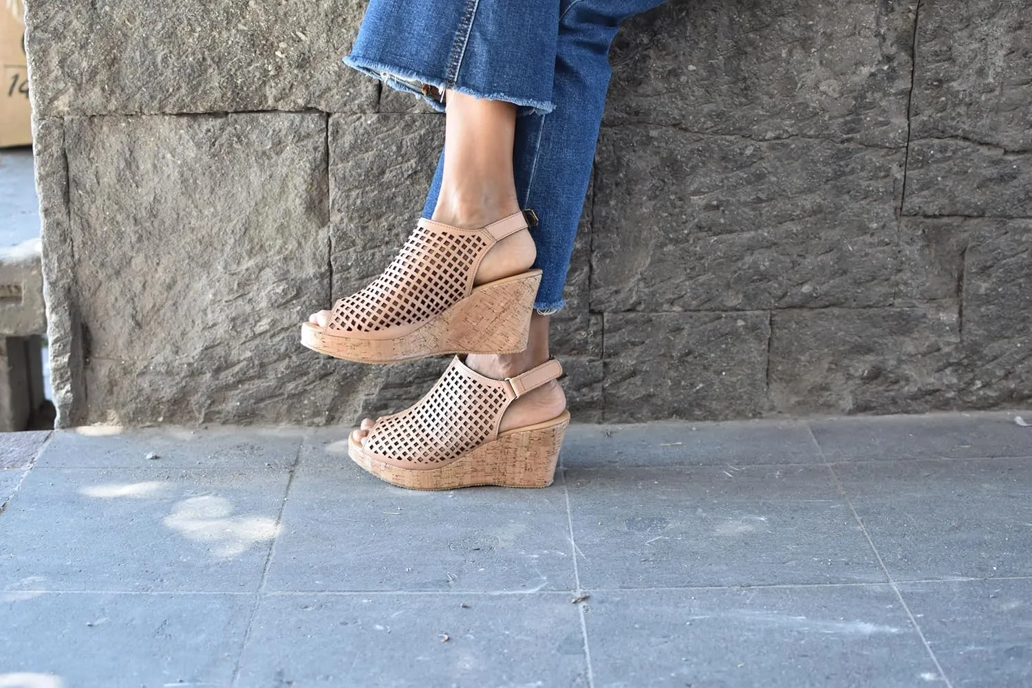 Macarena Collection Women's Flatform Wedge Casual Sandal Handmade Women's Woven Leather Wedge Sandals with Cork Heel - Mexican Artisan Crafted Style 4170