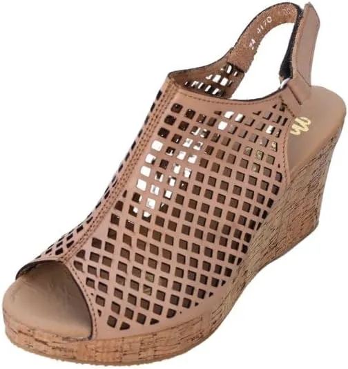 Macarena Collection Women's Flatform Wedge Casual Sandal Handmade Women's Woven Leather Wedge Sandals with Cork Heel - Mexican Artisan Crafted Style 4170