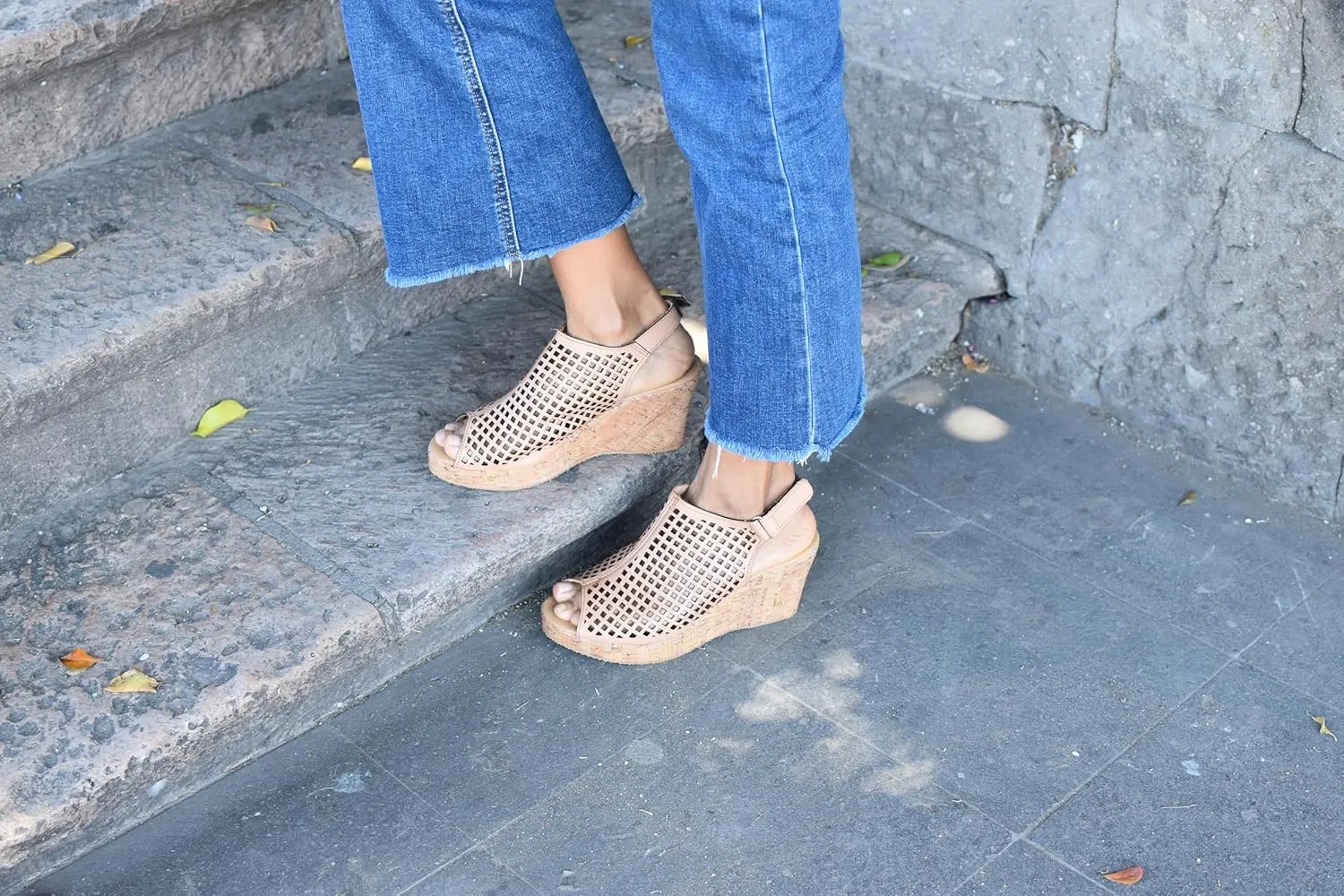 Macarena Collection Women's Flatform Wedge Casual Sandal Handmade Women's Woven Leather Wedge Sandals with Cork Heel - Mexican Artisan Crafted Style 4170