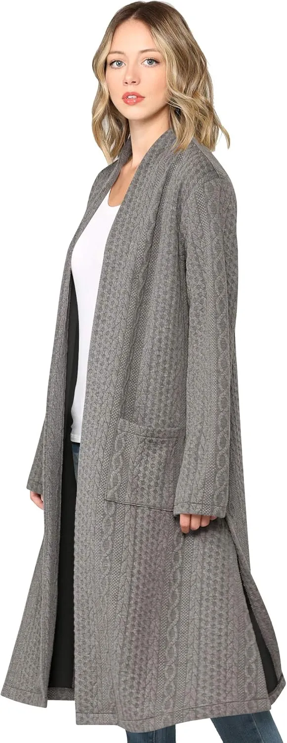 Made By Johnny Women's Casual Cozy Braided Open Front Long Pocket Cardigan Sweater