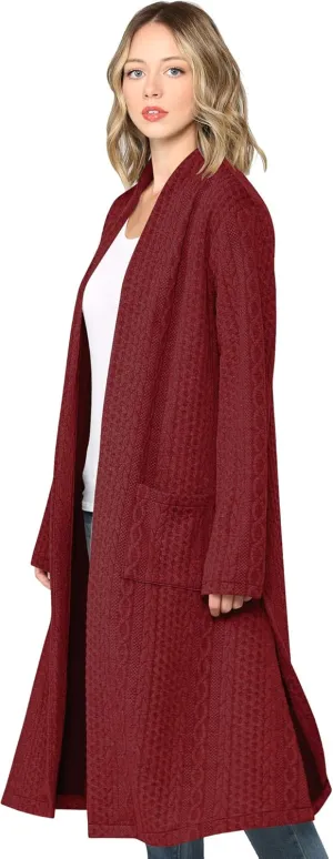 Made By Johnny Women's Casual Cozy Braided Open Front Long Pocket Cardigan Sweater