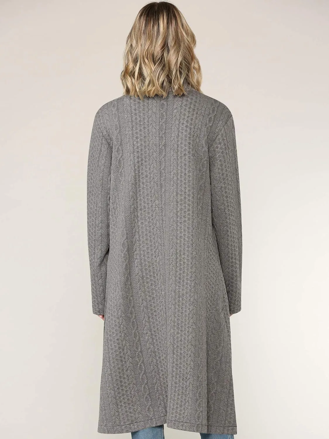 Made By Johnny Women's Casual Cozy Braided Open Front Long Pocket Cardigan Sweater